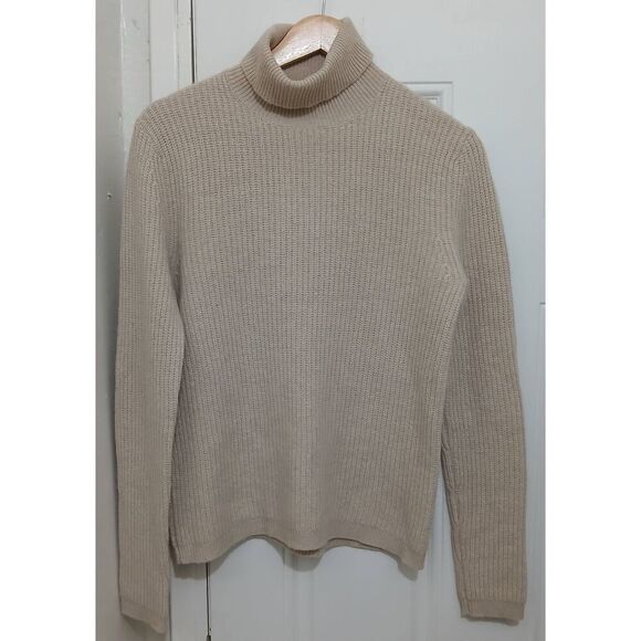 Saks fifth Avenue womens medium wool cashmere sweater turtleneck beige sand - Picture 2 of 8